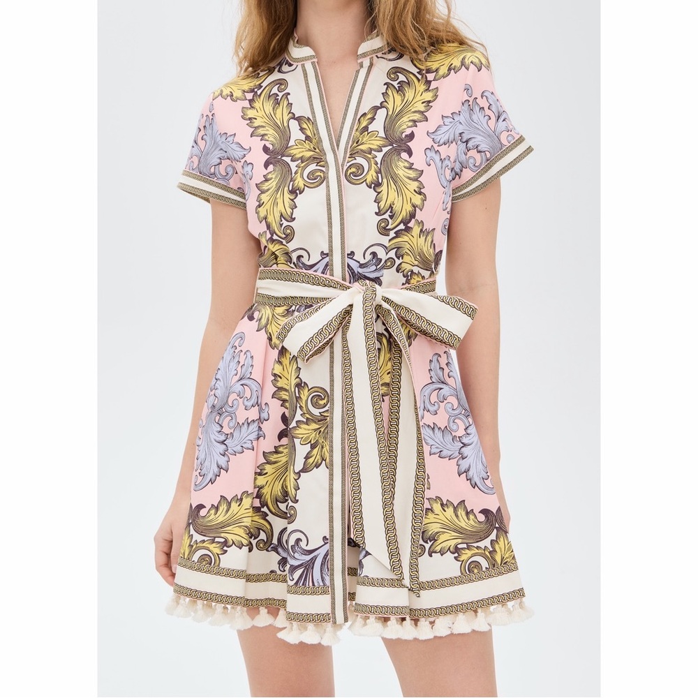 Alice + Olivia Lucy Filigree Day Dreamer Print Mini Shirt Dress Floral Belted S